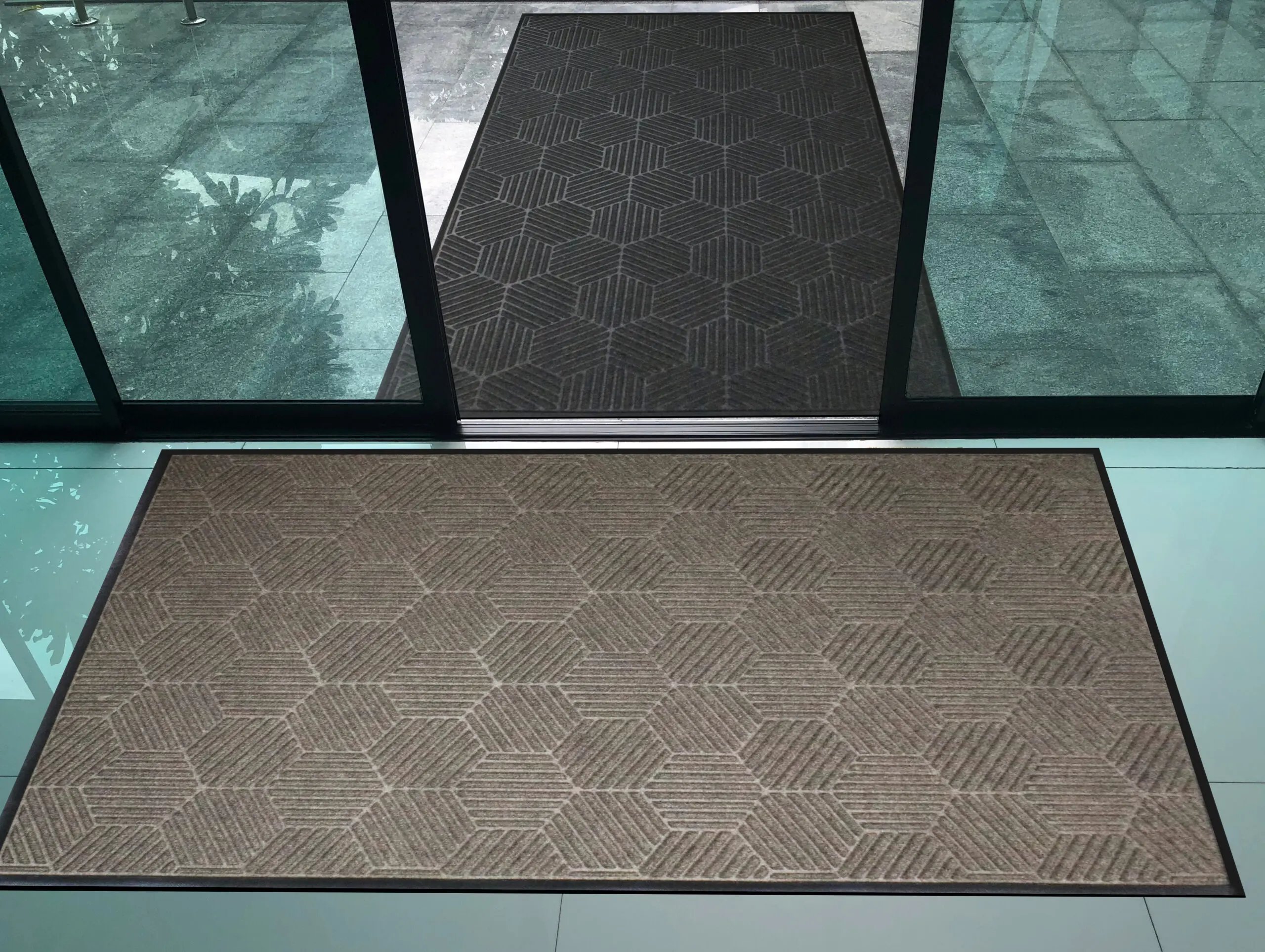 WaterHog Silver - in place glass door - 4x6 graphite and greige