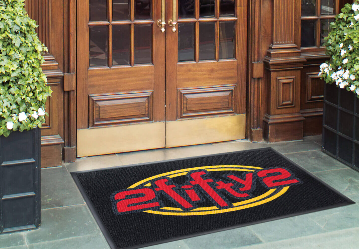 welcome mat featuring a 2 fifty 2 logo