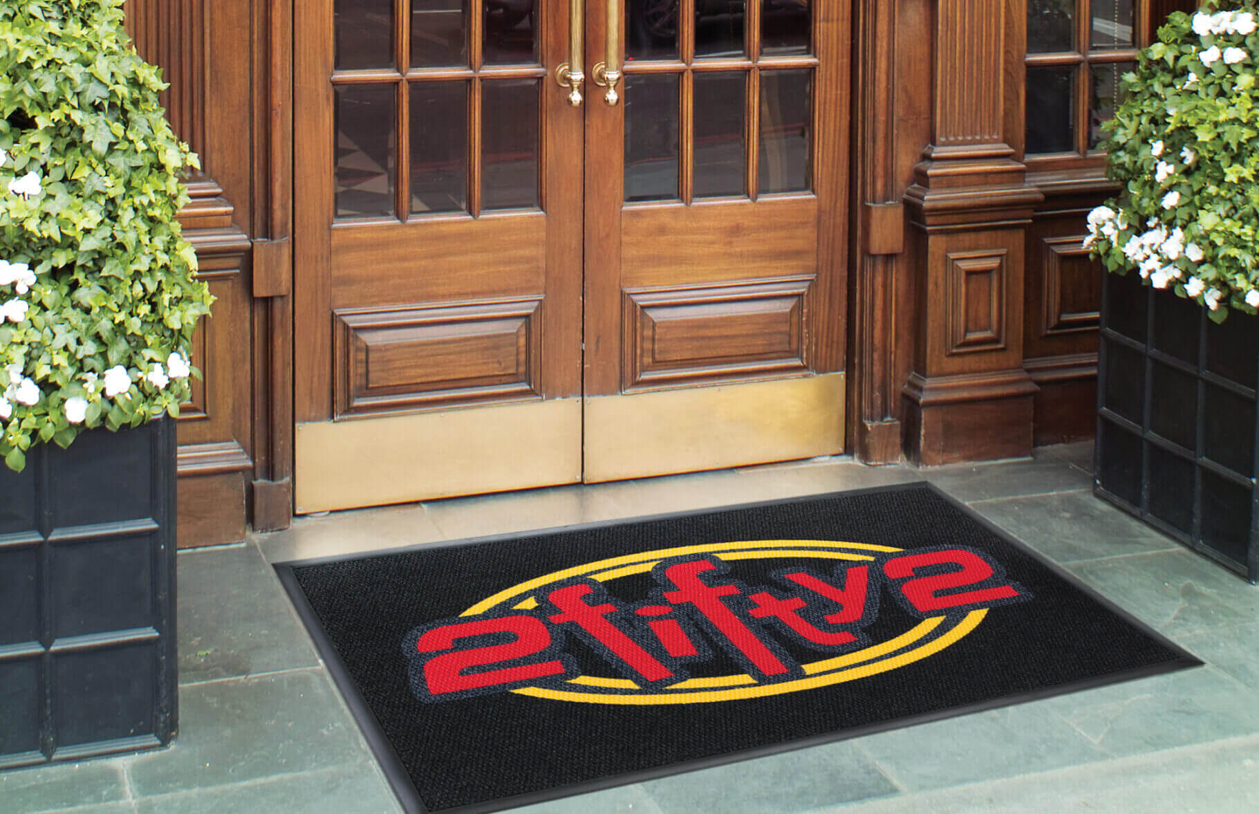 welcome mat featuring a 2 fifty 2 logo